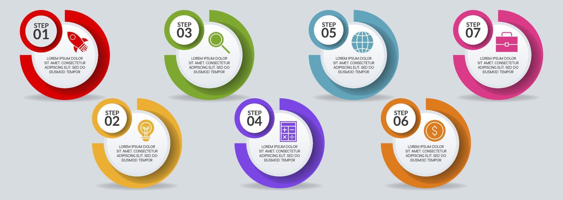 infographie conception modèle et Icônes avec sept les options ou sept pas vecteur