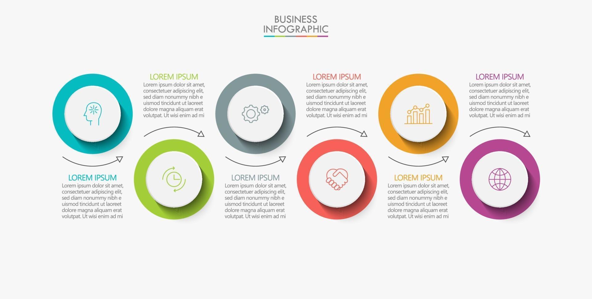 modèle de flèche infographique fine ligne avec 6 options vecteur