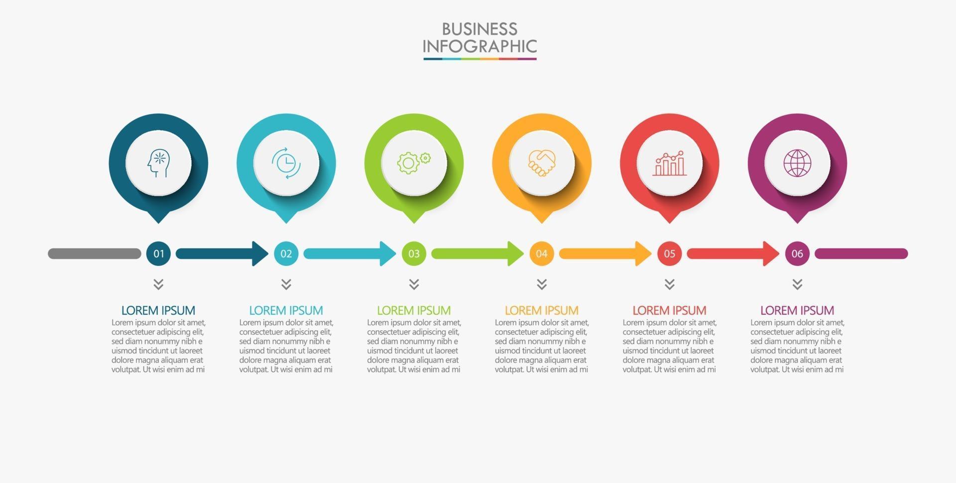 modèle infographique de cercle de flèche 6 étapes vecteur