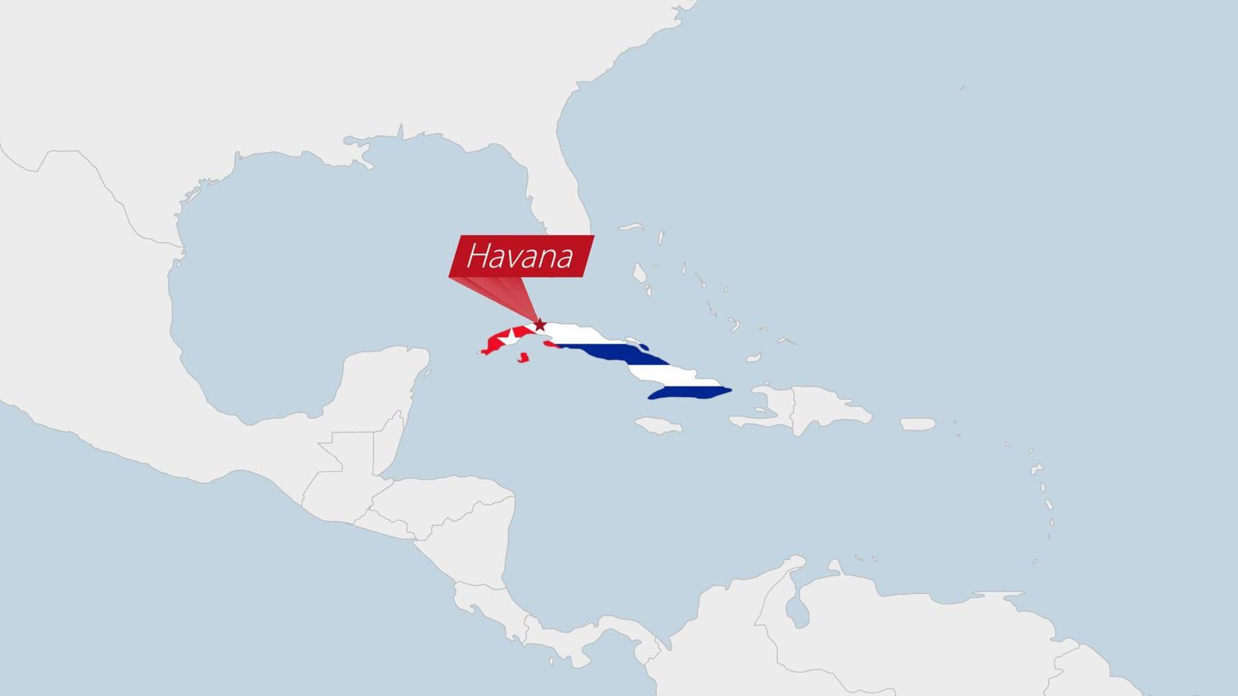 Cuba carte Souligné dans Cuba drapeau couleurs et épingle de pays Capitale la havane. vecteur