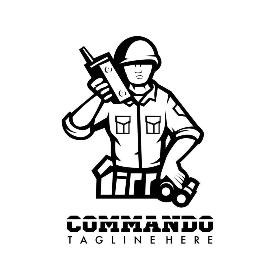 soldat en utilisant radio logo conception vecteur