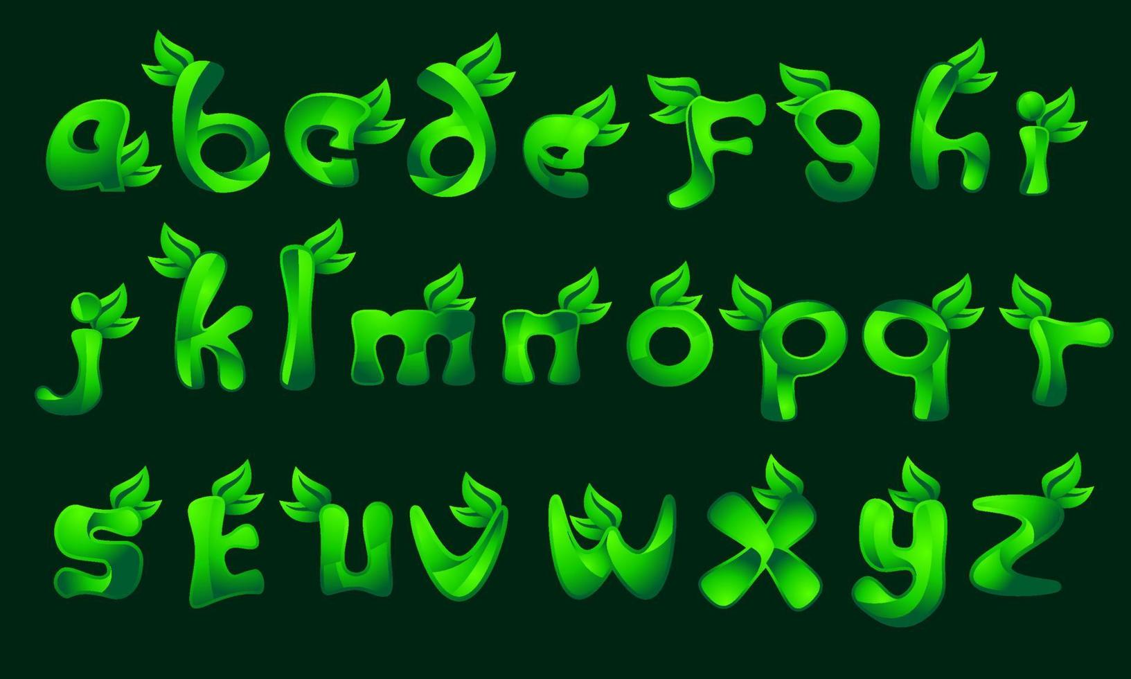 ensemble de alphabet des lettres avec feuilles vert éco style. botanique à thème alphabet. vecteur