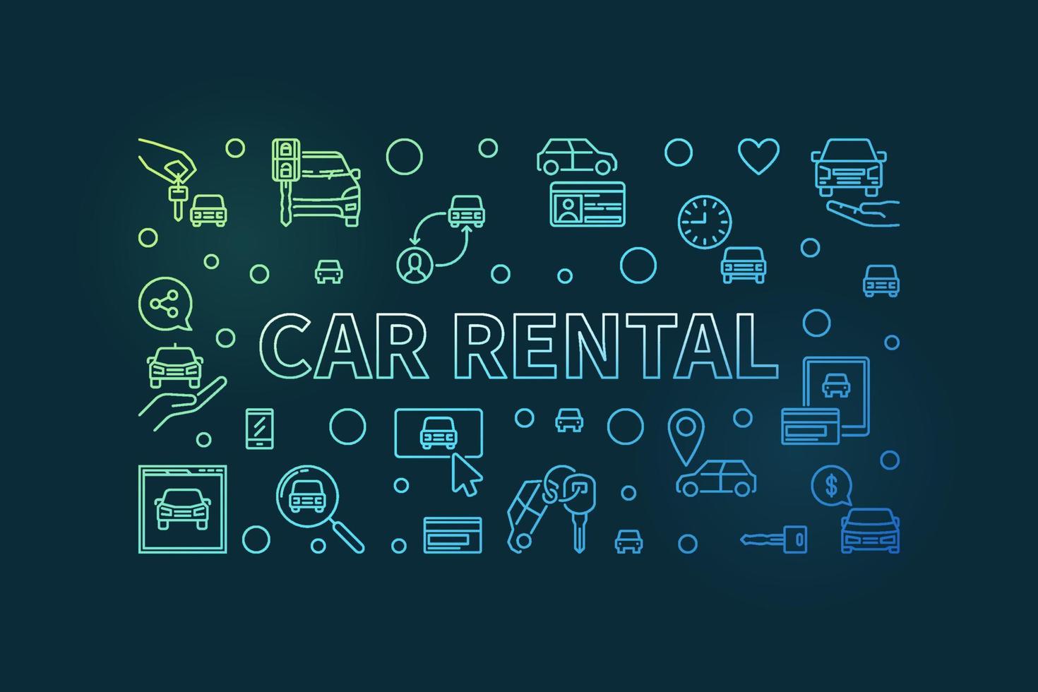 voiture de location moderne horizontal bannière - location une véhicule vecteur coloré ligne illustration