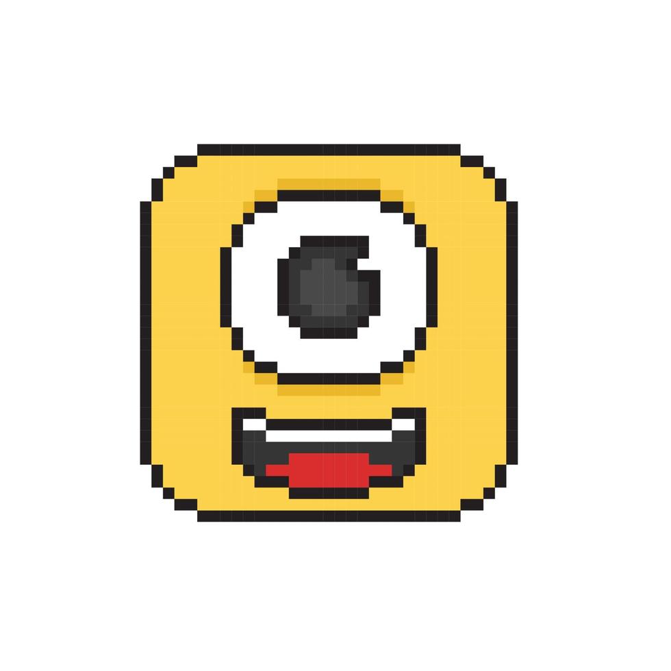 Jaune un œil personnage avec sourire expression dans pixel art style vecteur