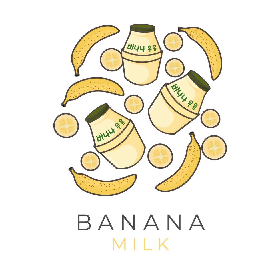 coréen banane Lait dessin animé illustration logo vecteur