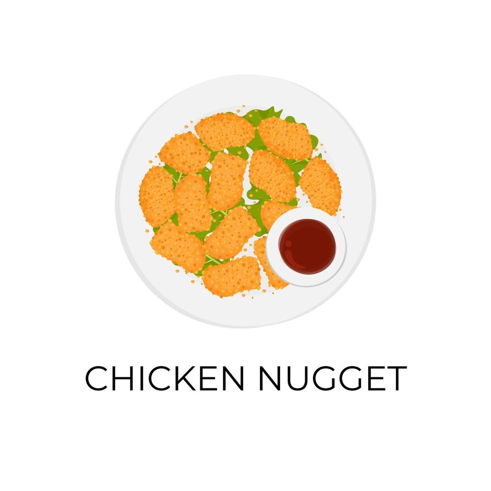 Facile illustration logo de poulet pépites sur une assiette avec sauce vecteur