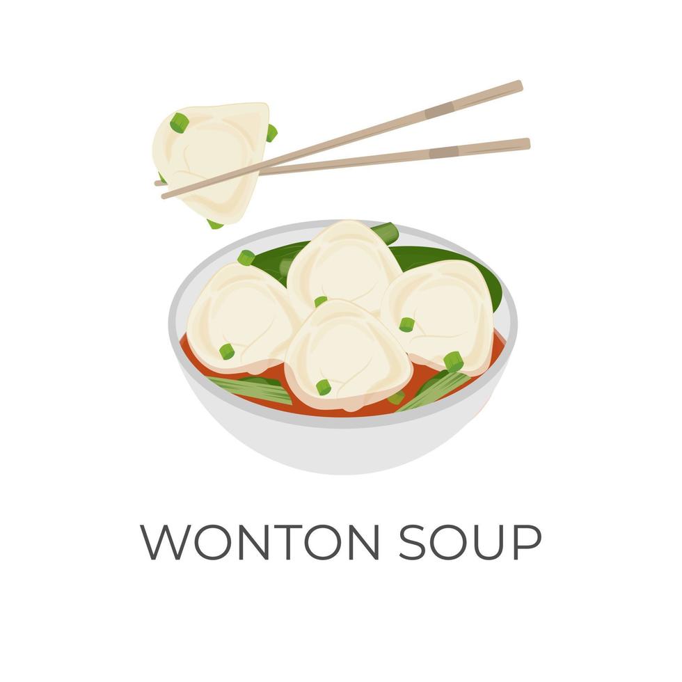 épicé sichuan wonton soupe Dumplings illustration logo vecteur