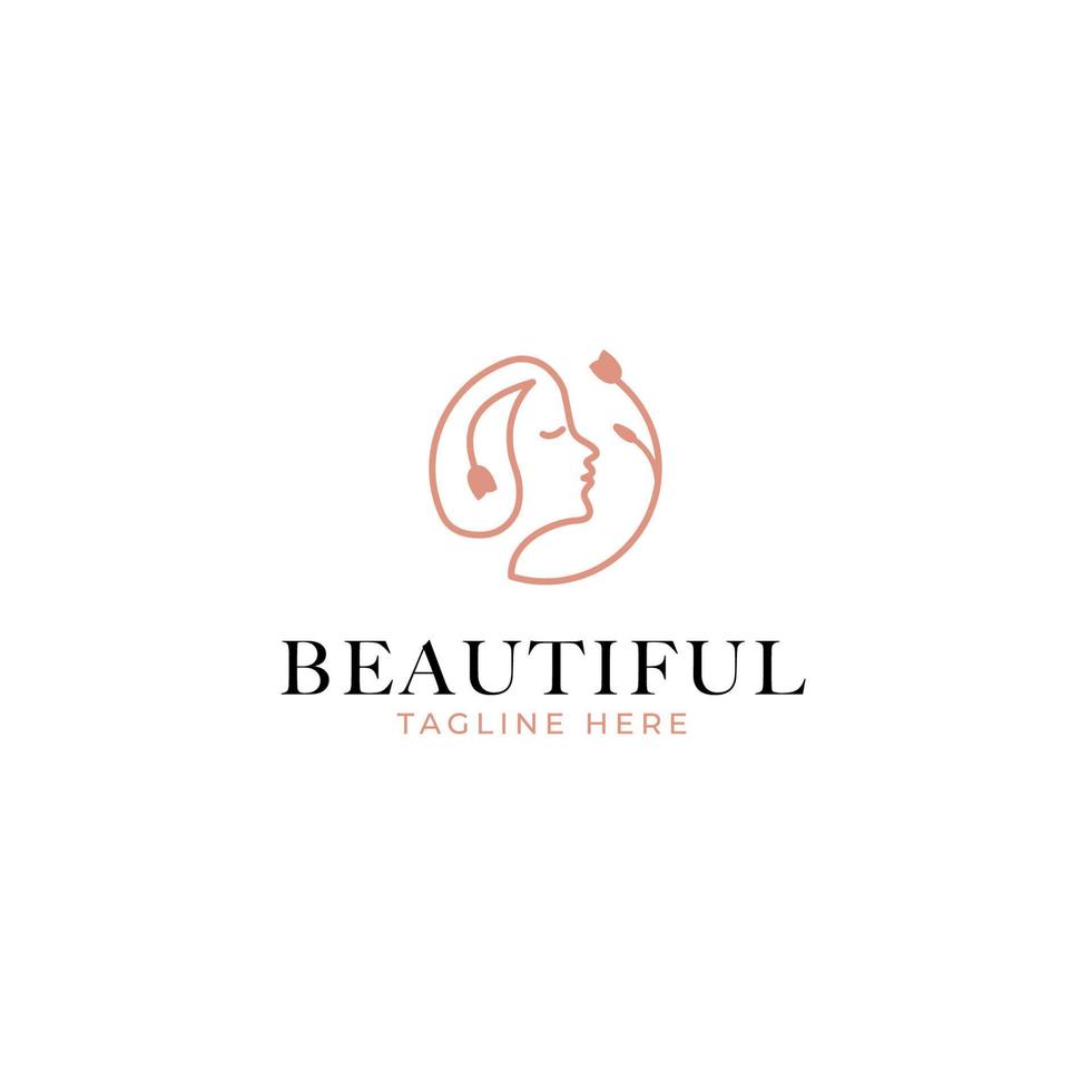 vecteur beauté logo avec femme tête à l'intérieur cercle conception concept illustration idée