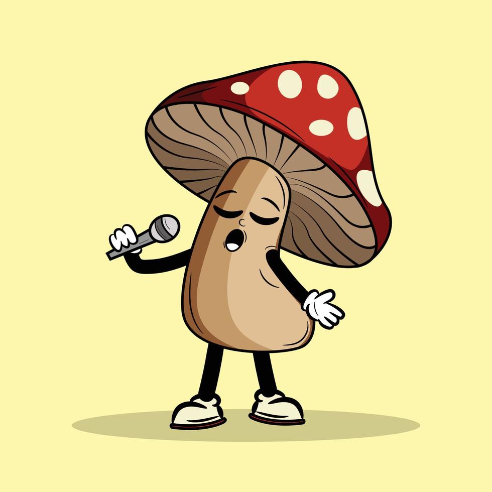 en chantant champignon personnage dessin animé vecteur illustration