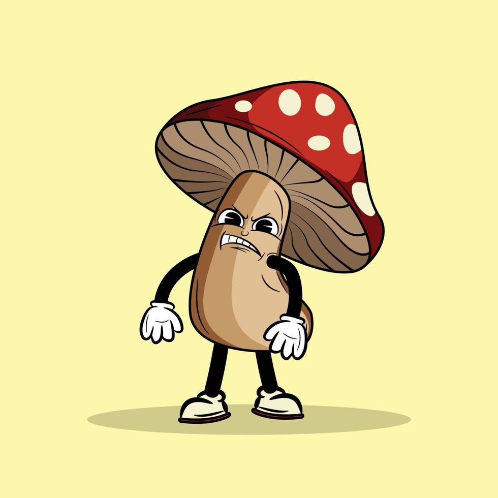 en colère champignon personnage dessin animé vecteur illustration