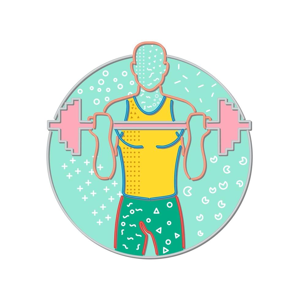 illustration de conception de style memphis d'un athlète ou haltérophile soulevant une barre vecteur