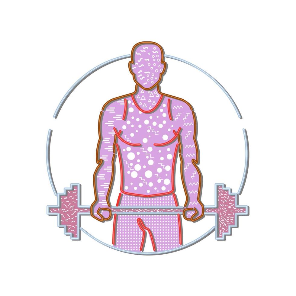 illustration de conception de style memphis de l'entraîneur personnel soulevant une barre vecteur