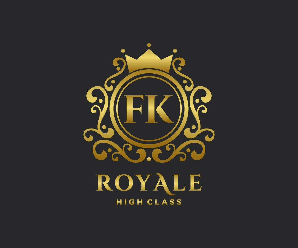 d'or lettre fk modèle logo luxe or lettre avec couronne. monogramme alphabet . magnifique Royal initiales lettre. vecteur