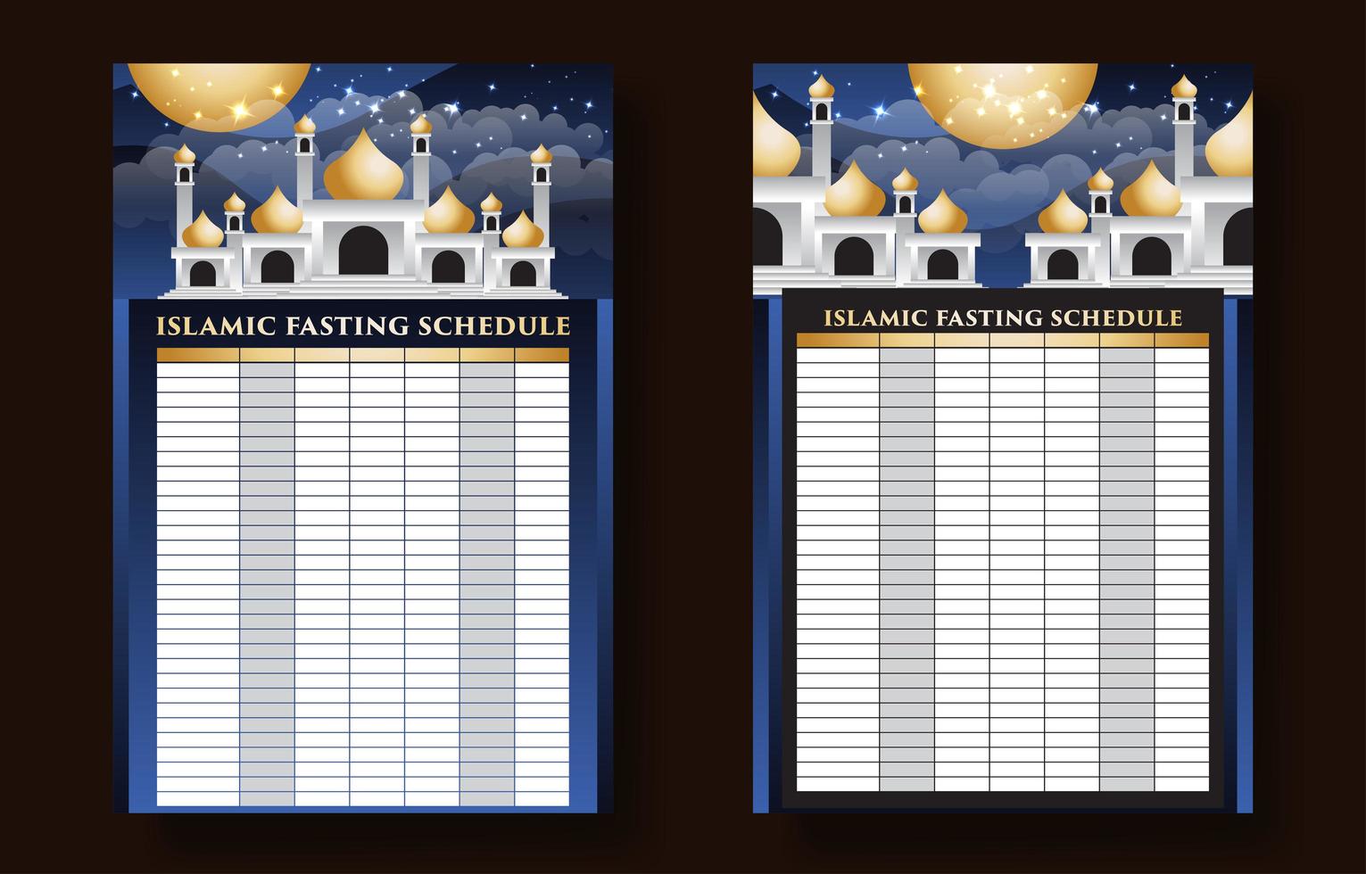 calendrier de prière musulman vecteur