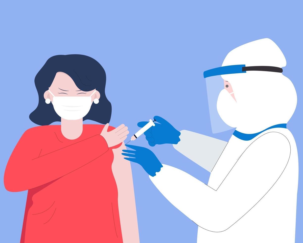 illustration de concept de vaccination. le médecin administre une injection de vaccin à une femme. vecteur