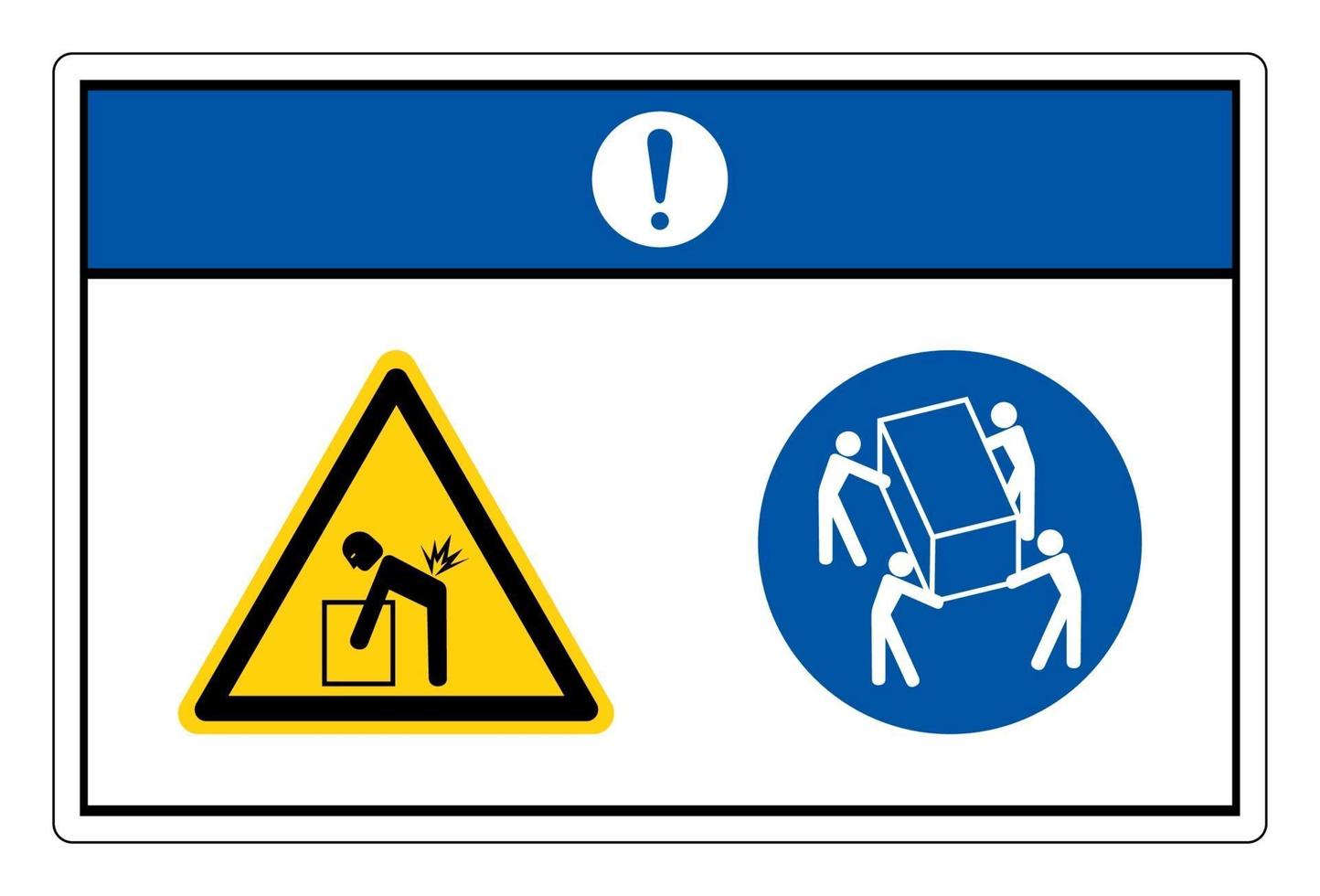 Avis de danger de levage utiliser quatre personnes signe symbole de levage sur fond blanc vecteur