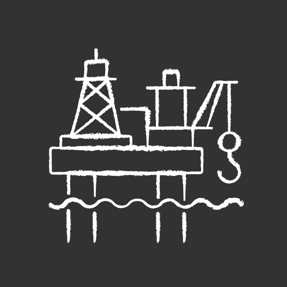 Icône blanche craie plate-forme pétrolière offshore sur fond noir vecteur