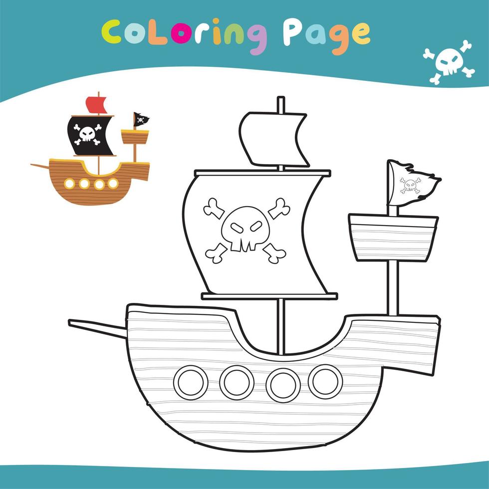 éducatif imprimable coloration feuille de travail. mignonne pirate illustration. vecteur contour pour coloration page.