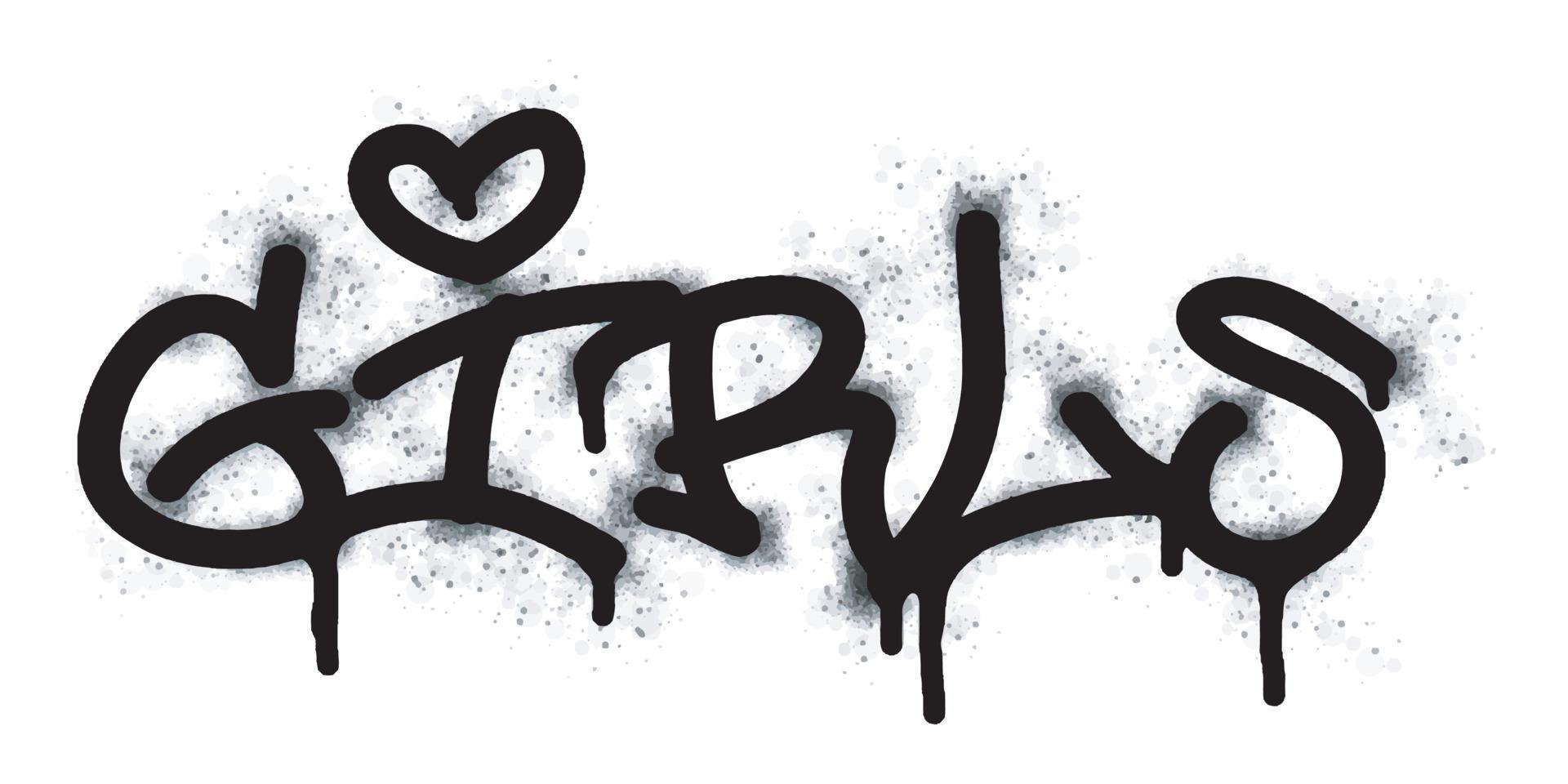 graffiti fille mot et symbole pulvérisé dans noir vecteur
