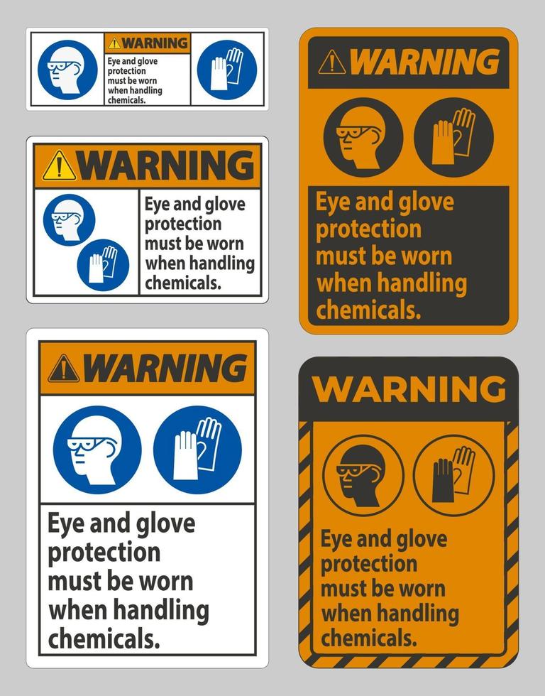 panneau d'avertissement des lunettes de protection et des gants doivent être portés lors de la manipulation de produits chimiques vecteur