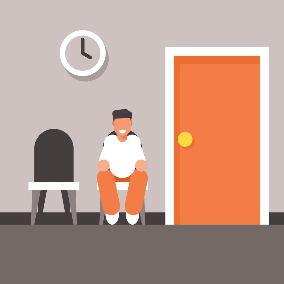 vecteur image de une homme séance dans une attendre pièce