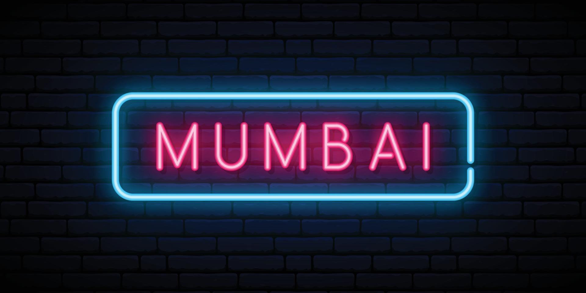 enseigne au néon de Mumbai. panneau lumineux lumineux. vecteur