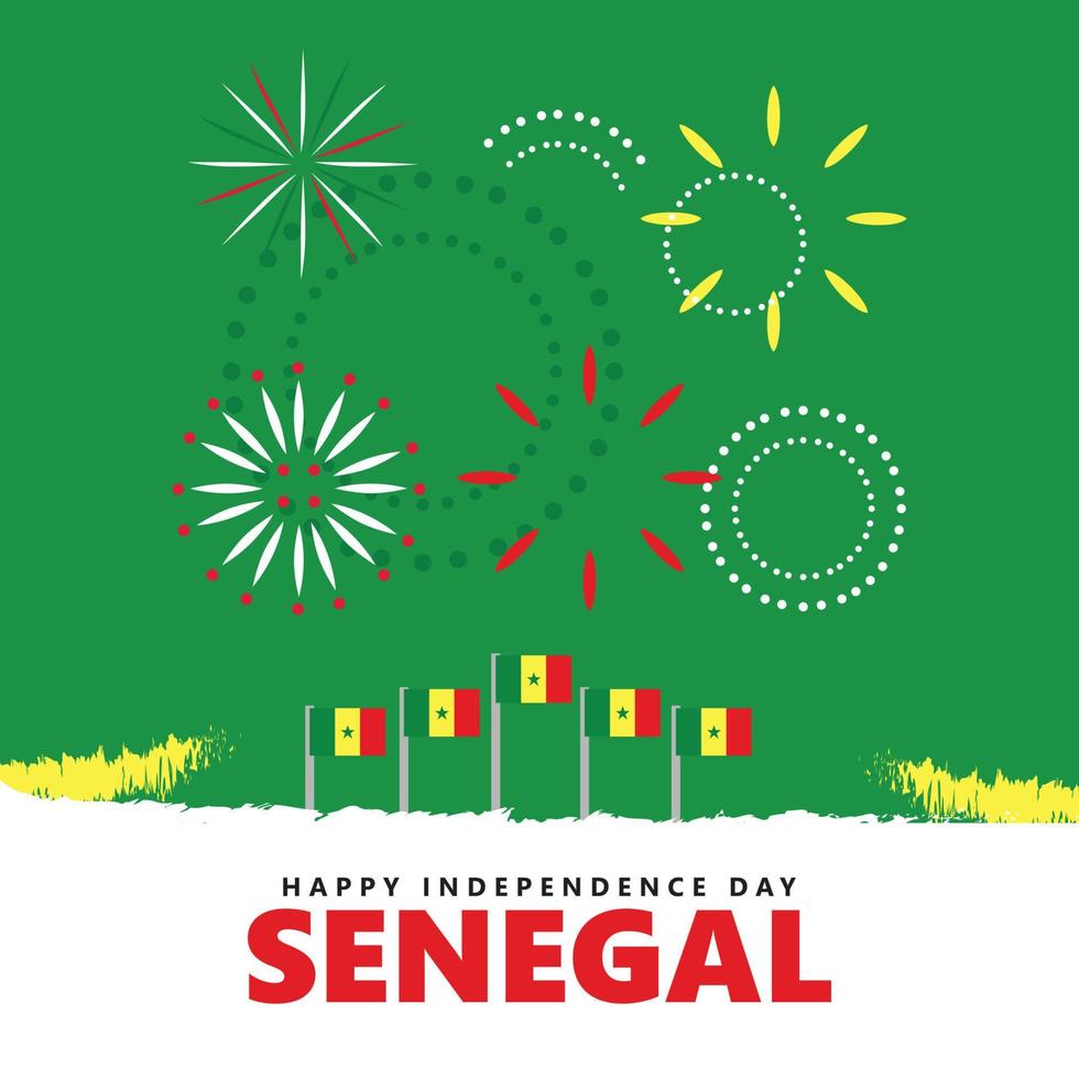 Sénégal indépendance journée vecteur illustration avec nationale drapeau et feux d'artifice. adapté pour social médias poste.