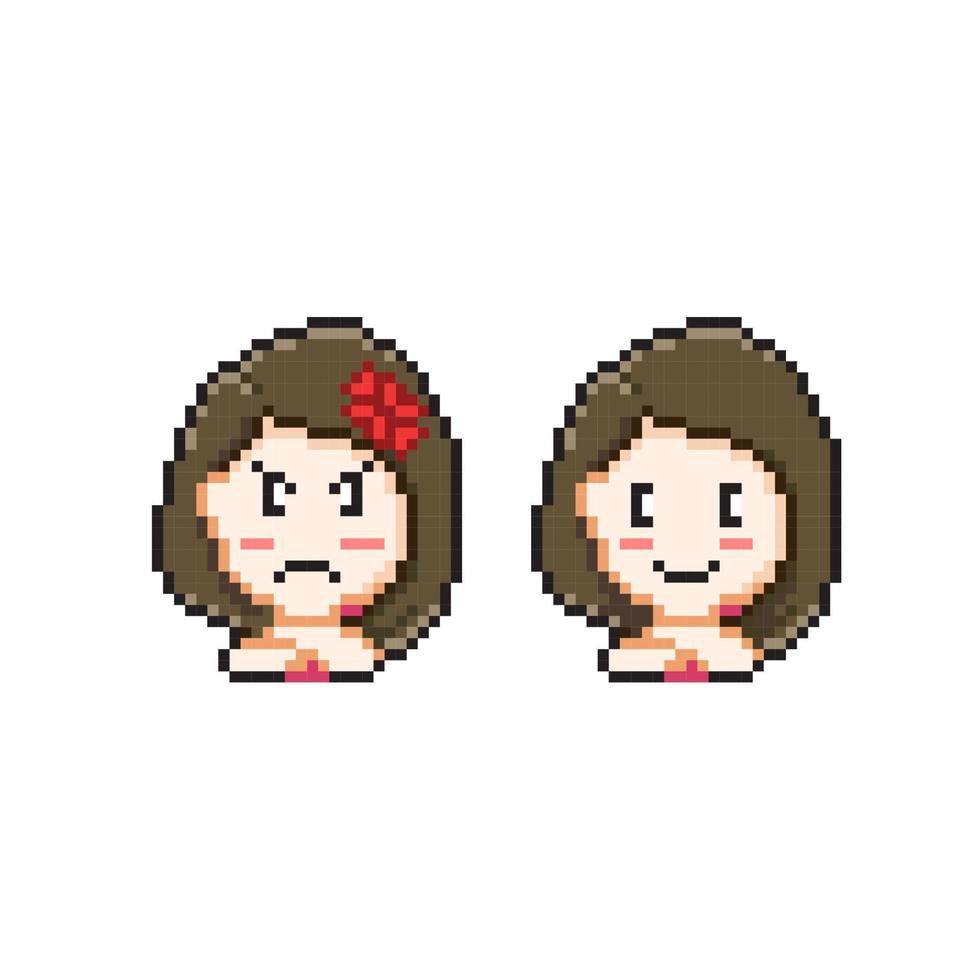 fille avec différent expression dans pixel art style vecteur