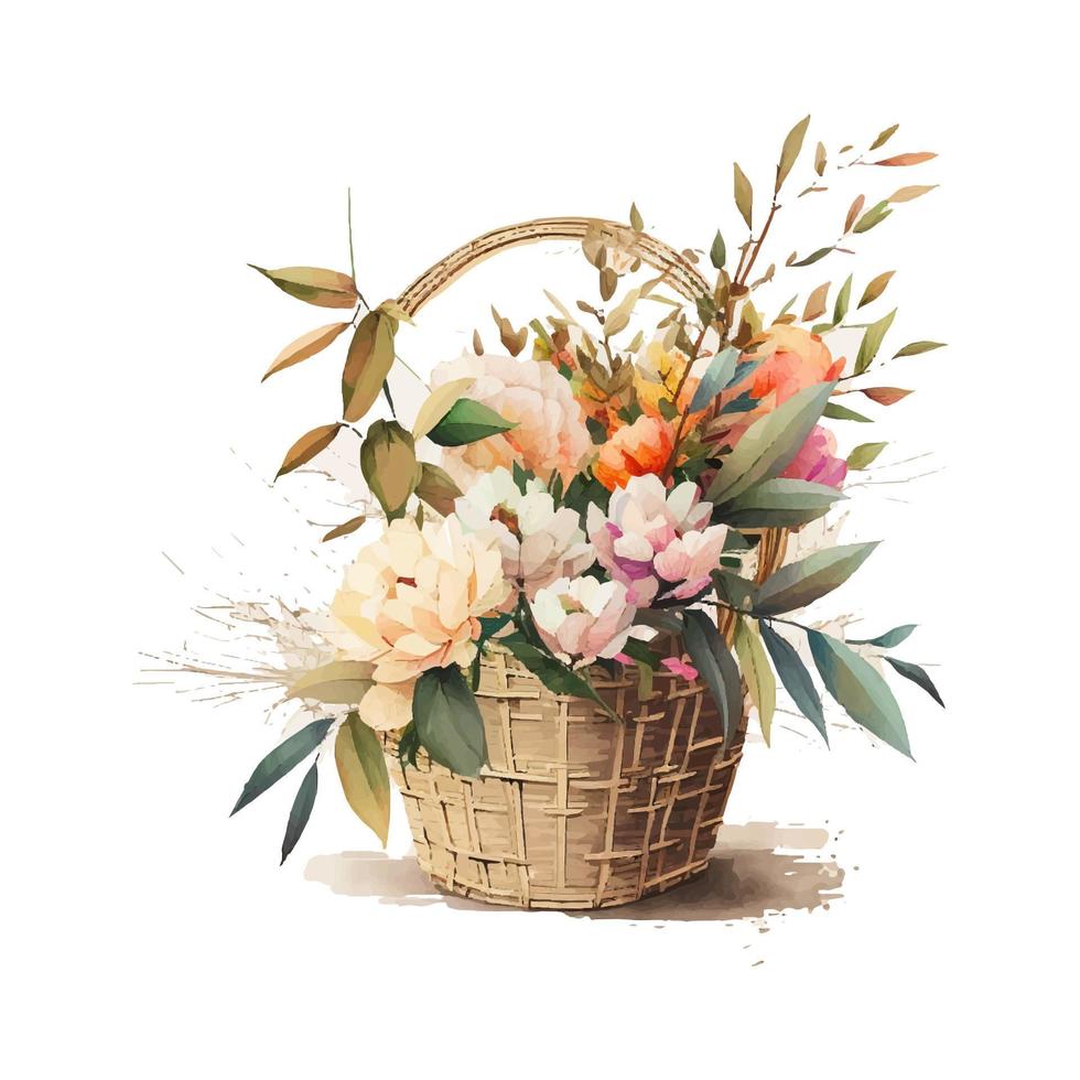 aquarelle fleurs clipart vecteur, Pâques panier png, printemps floral agrafe art, Pâques sublimation png, aquarelle fleur vecteur