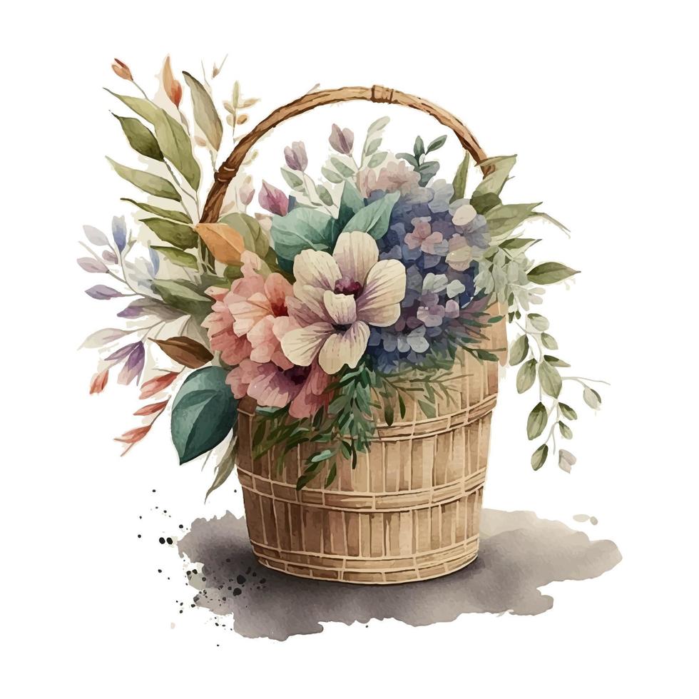 aquarelle fleurs clipart vecteur, Pâques panier png, printemps floral agrafe art, Pâques sublimation png, aquarelle fleur vecteur