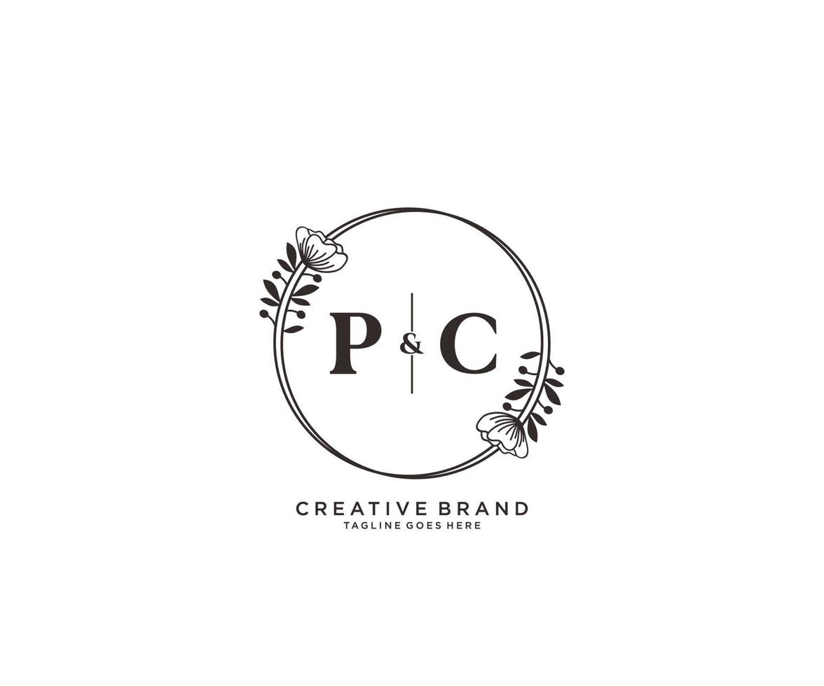 initiale PC des lettres main tiré féminin et floral botanique logo adapté pour spa salon peau cheveux beauté boutique et cosmétique entreprise. vecteur
