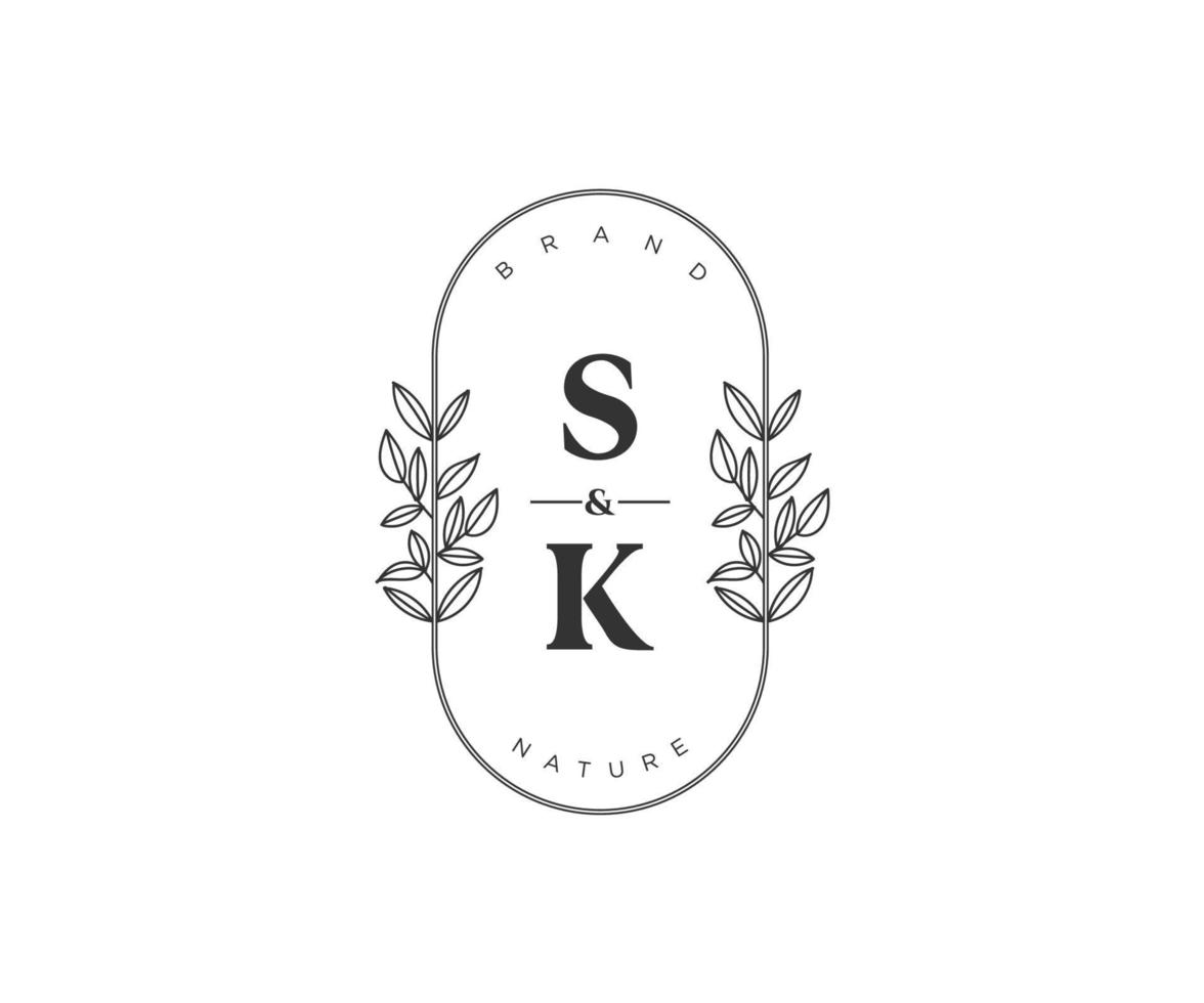 initiale sk des lettres magnifique floral féminin modifiable premade monoline logo adapté pour spa salon peau cheveux beauté boutique et cosmétique entreprise. vecteur