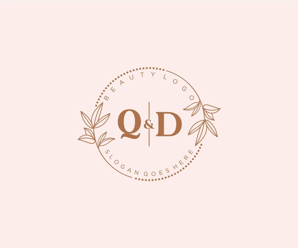 initiale qd des lettres magnifique floral féminin modifiable premade monoline logo adapté pour spa salon peau cheveux beauté boutique et cosmétique entreprise. vecteur