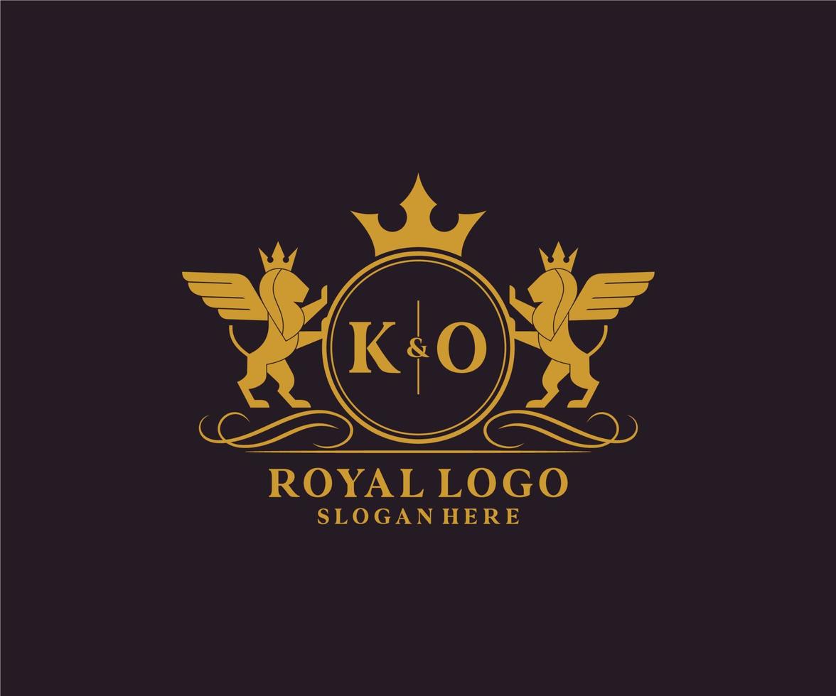 initiale ko lettre Lion Royal luxe héraldique, crête logo modèle dans vecteur art pour restaurant, royalties, boutique, café, hôtel, héraldique, bijoux, mode et autre vecteur illustration.