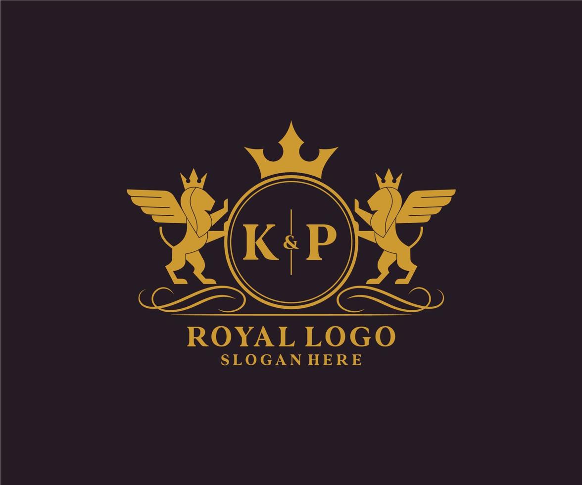 initiale kp lettre Lion Royal luxe héraldique, crête logo modèle dans vecteur art pour restaurant, royalties, boutique, café, hôtel, héraldique, bijoux, mode et autre vecteur illustration.