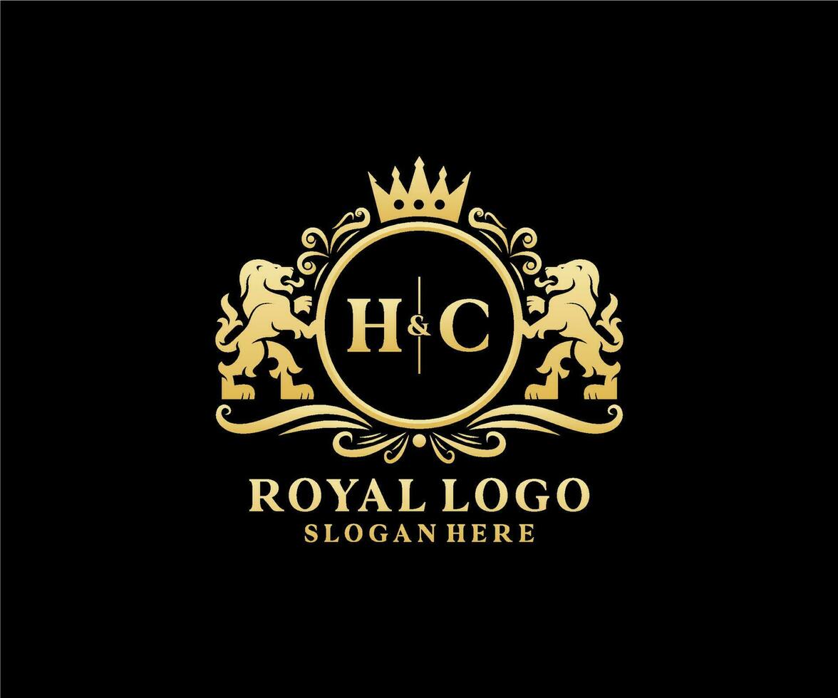 modèle initial de logo hc lettre lion royal luxe en art vectoriel pour restaurant, royauté, boutique, café, hôtel, héraldique, bijoux, mode et autres illustrations vectorielles.