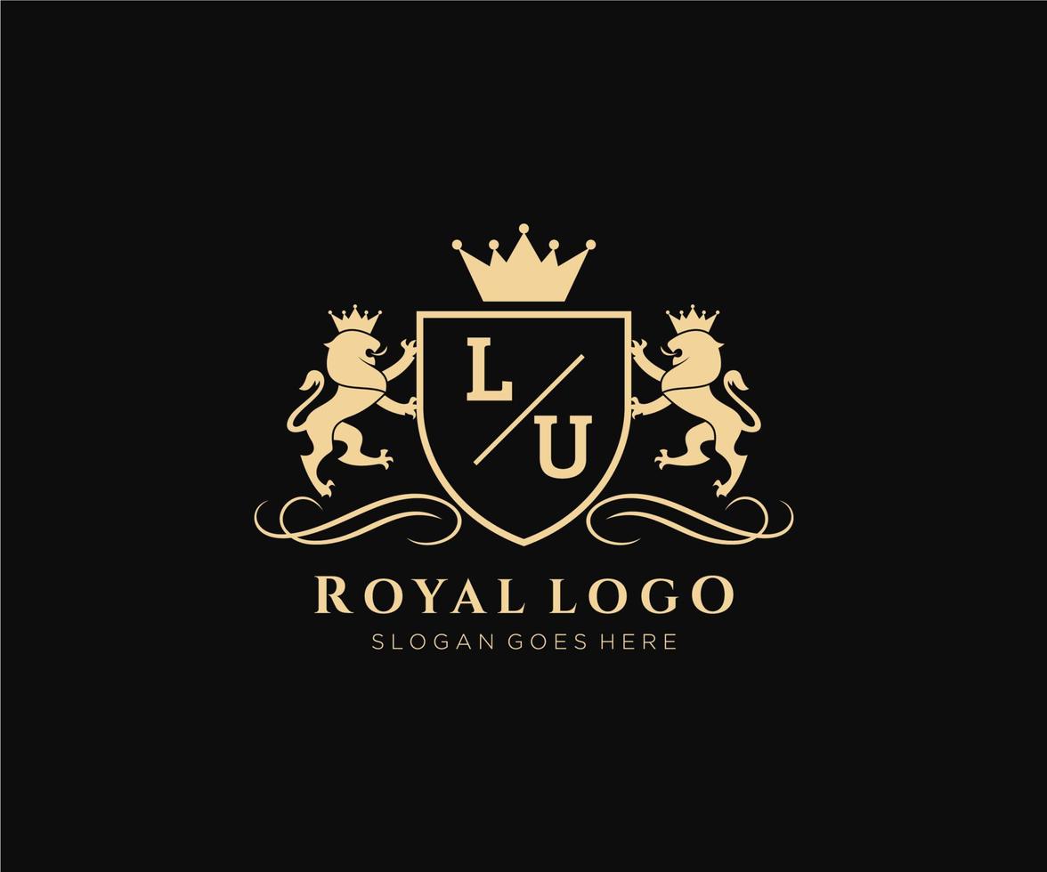 initiale lu lettre Lion Royal luxe héraldique, crête logo modèle dans vecteur art pour restaurant, royalties, boutique, café, hôtel, héraldique, bijoux, mode et autre vecteur illustration.