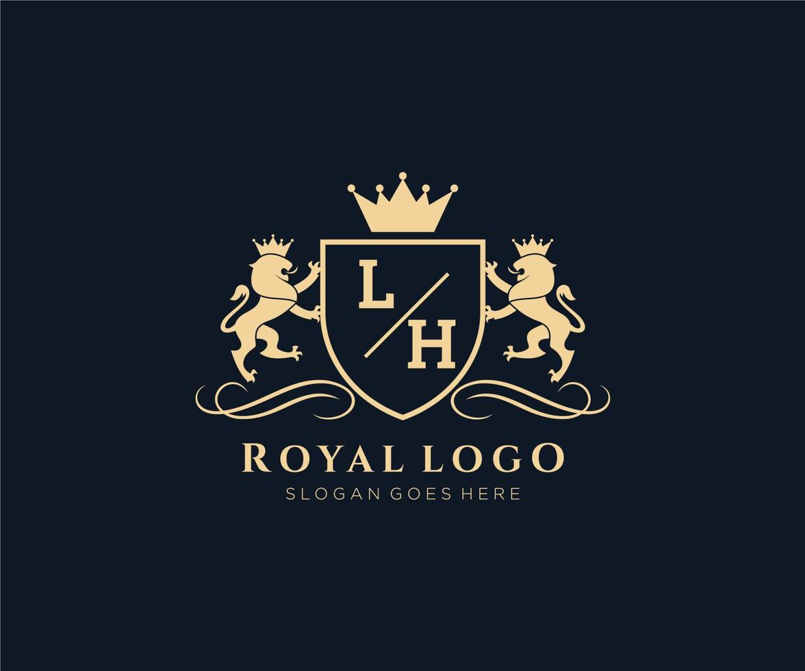 initiale lh lettre Lion Royal luxe héraldique, crête logo modèle dans vecteur art pour restaurant, royalties, boutique, café, hôtel, héraldique, bijoux, mode et autre vecteur illustration.