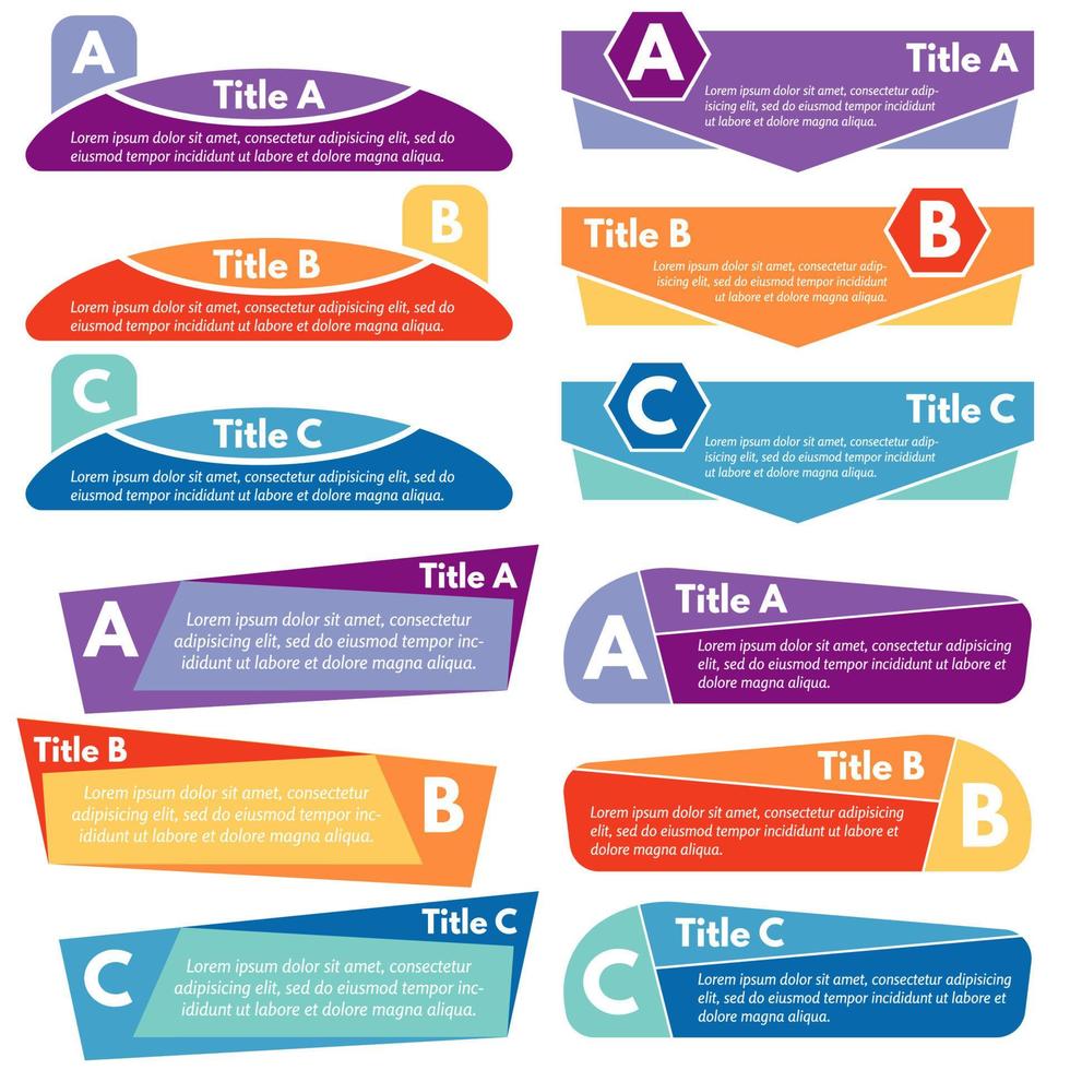 quatre ensembles de Trois éléments de infographie conception. étape par étape infographie conception modèle. vecteur illustration