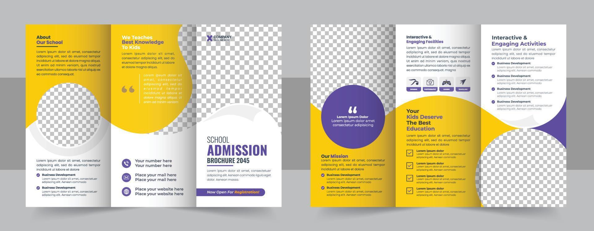 école admission triple brochure modèle, des gamins retour à école éducation admission à trois volets brochure modèle, des gamins académie brochure modèle conception vecteur