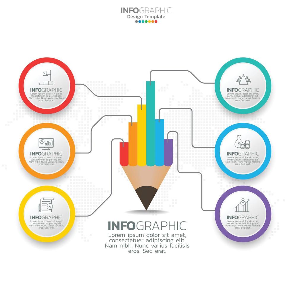 infographie avec 6 pas, choix, les pièces, pas ou processus. vecteur