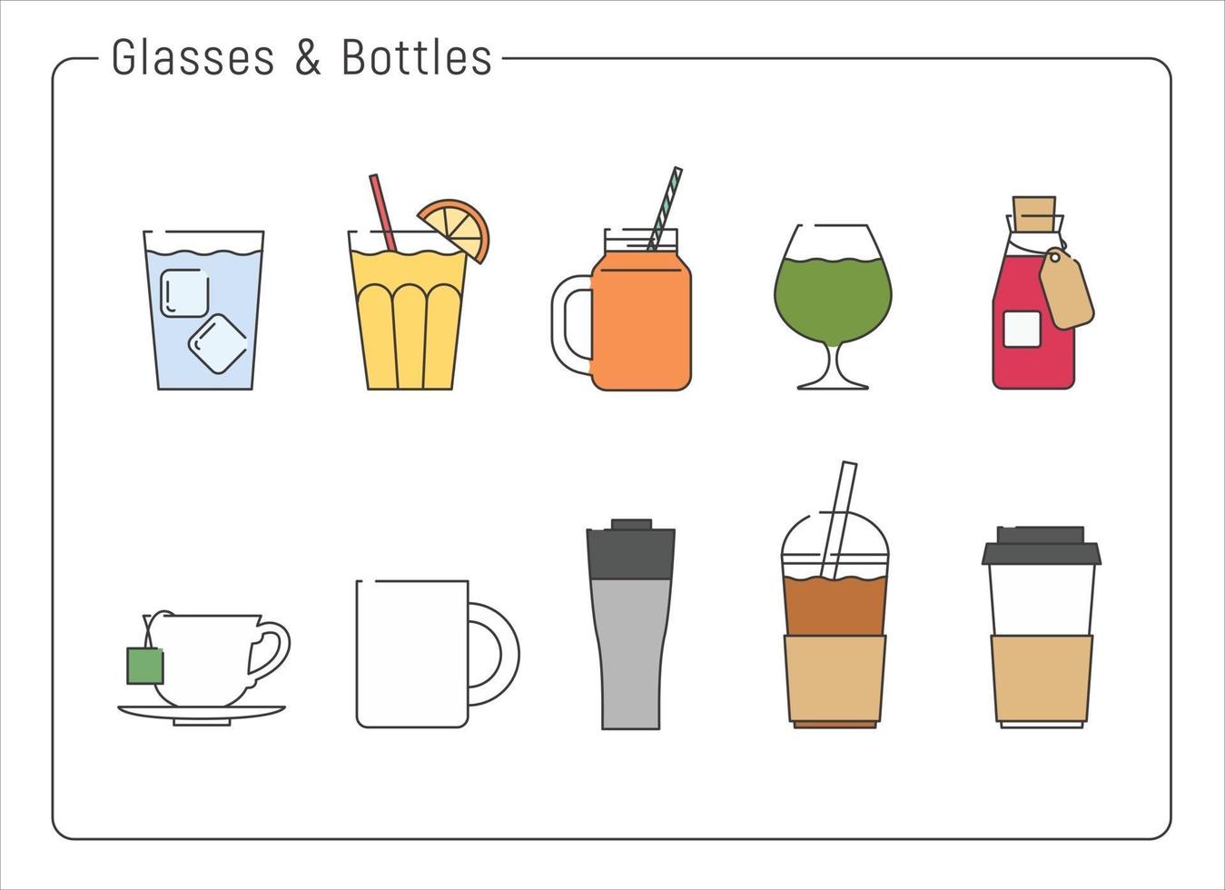 une collection de différentes tasses de boisson. illustrations de conception de vecteur de style dessiné à la main.