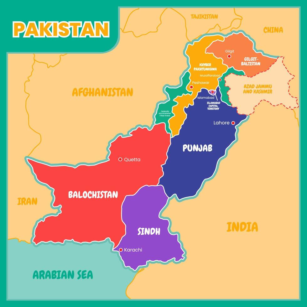 Pakistan coloré carte avec contour vecteur