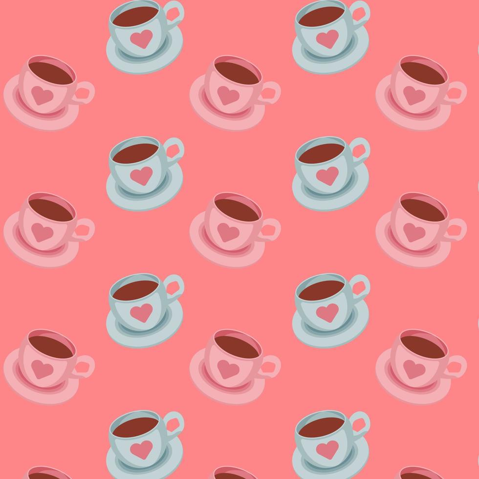 sans couture modèle avec rose et bleu café tasses sur une rouge Contexte. vecteur illustration