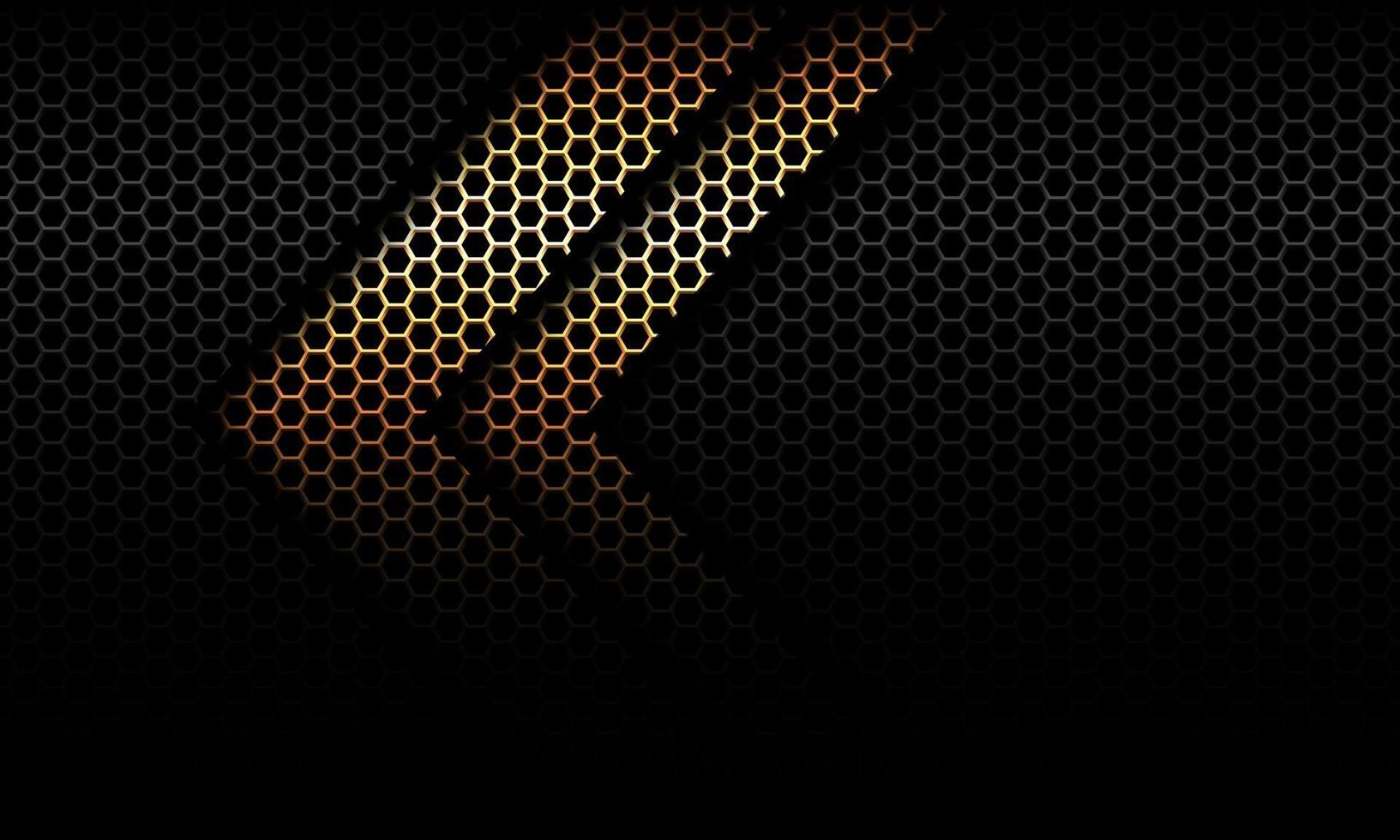 direction de l'ombre flèche dorée abstraite sur maille hexagonale noire conception illustration vectorielle de fond futuriste moderne. vecteur