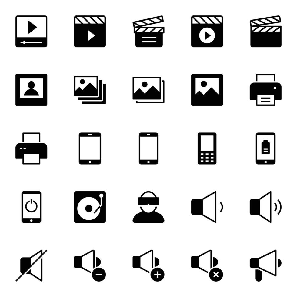 glyphe Icônes pour multimédia. vecteur