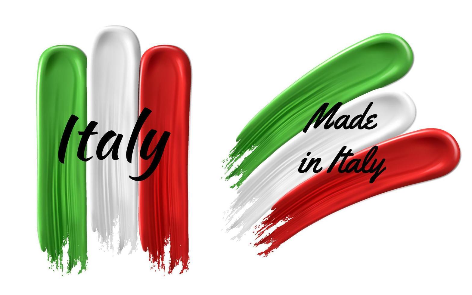 ensemble de Italie drapeau fabriqué de peindre coups.vecteur logos sur blanc Contexte , fabriqué dans Italie vecteur