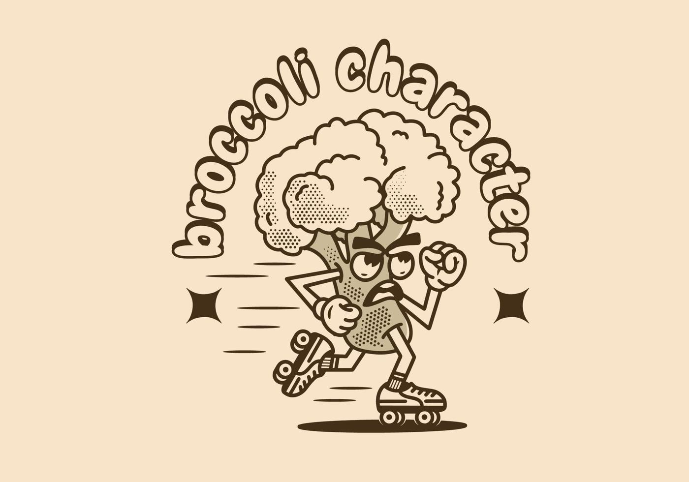 mascotte personnage illustration de brocoli en jouant rouleau patins vecteur