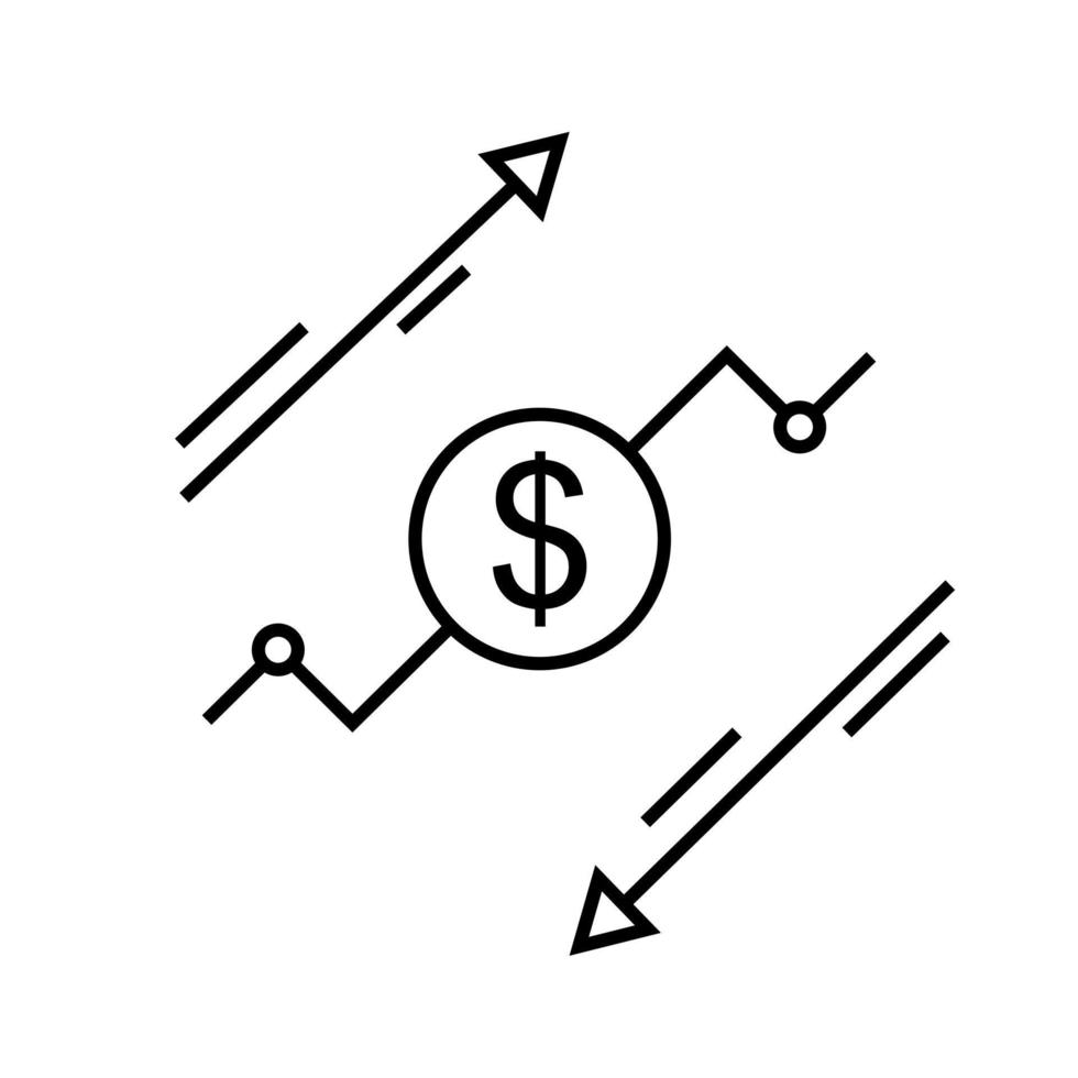 Coût réduire vecteur icône. augmenter illustration signe ou symbole. risque une analyse logo. avantage dollar concept.