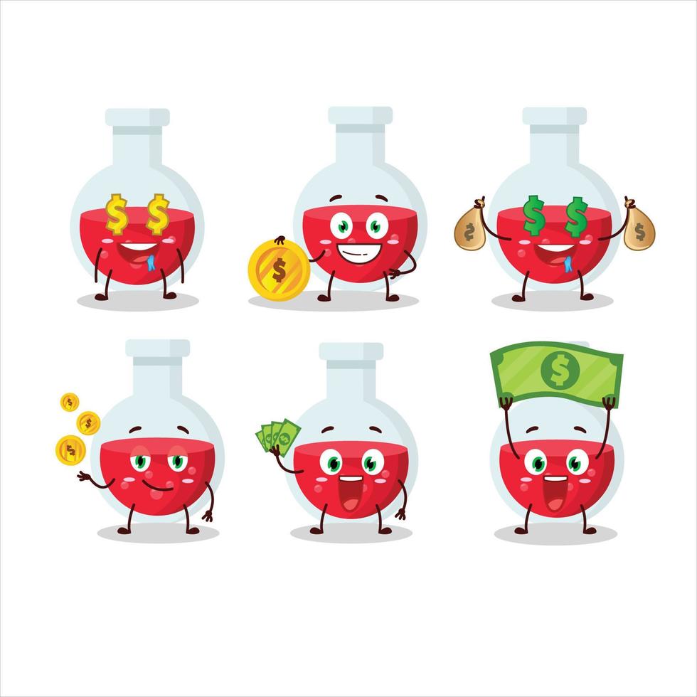 rouge potion dessin animé personnage avec mignonne émoticône apporter argent vecteur